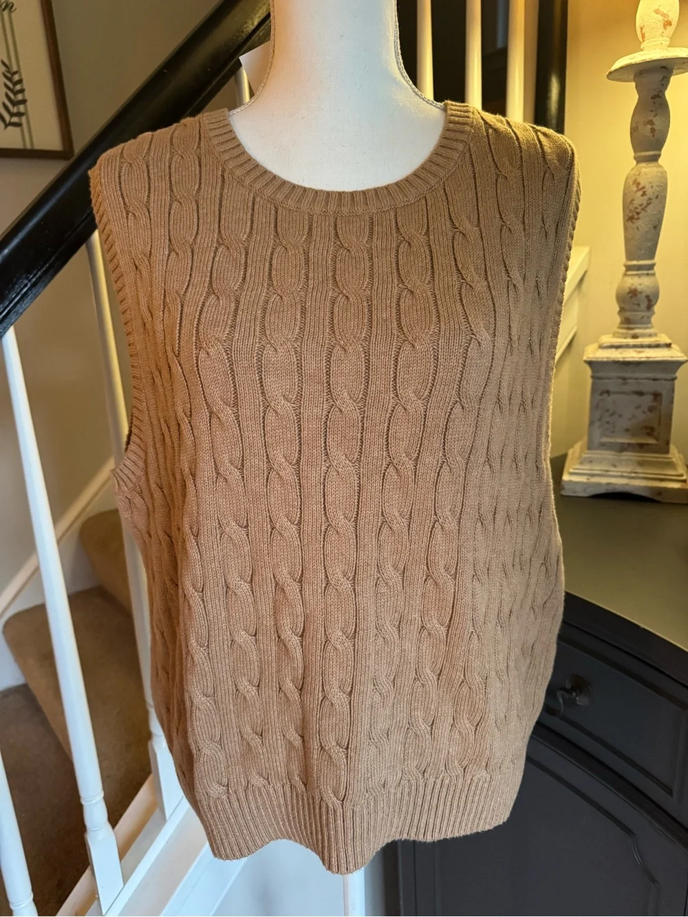 J. Crew Cable-Knit Crewneck Sweater Vest Heather Acorn Size XL NWT